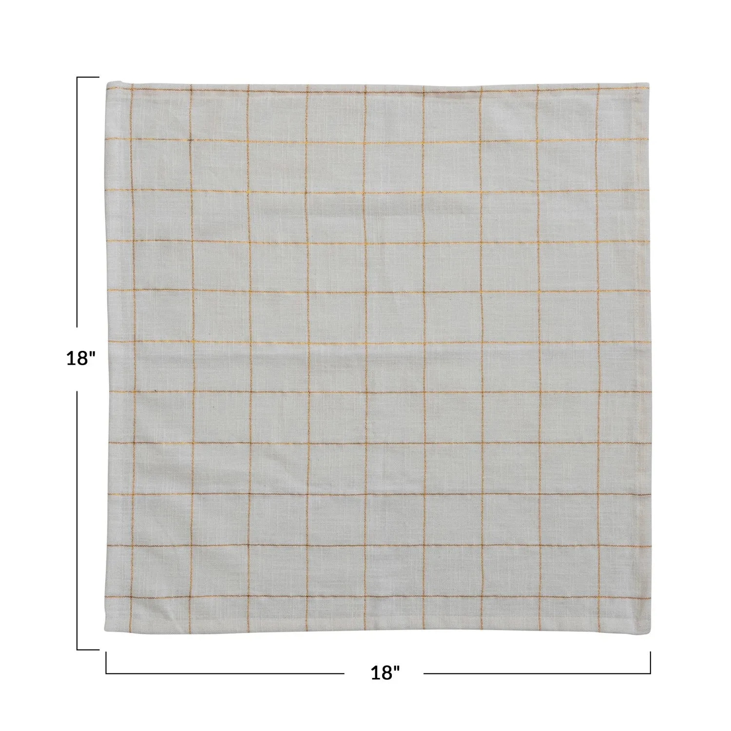 18" Square Cotton Napkins w/ Grid Pattern & Metallic Gold Thread, Set of 4