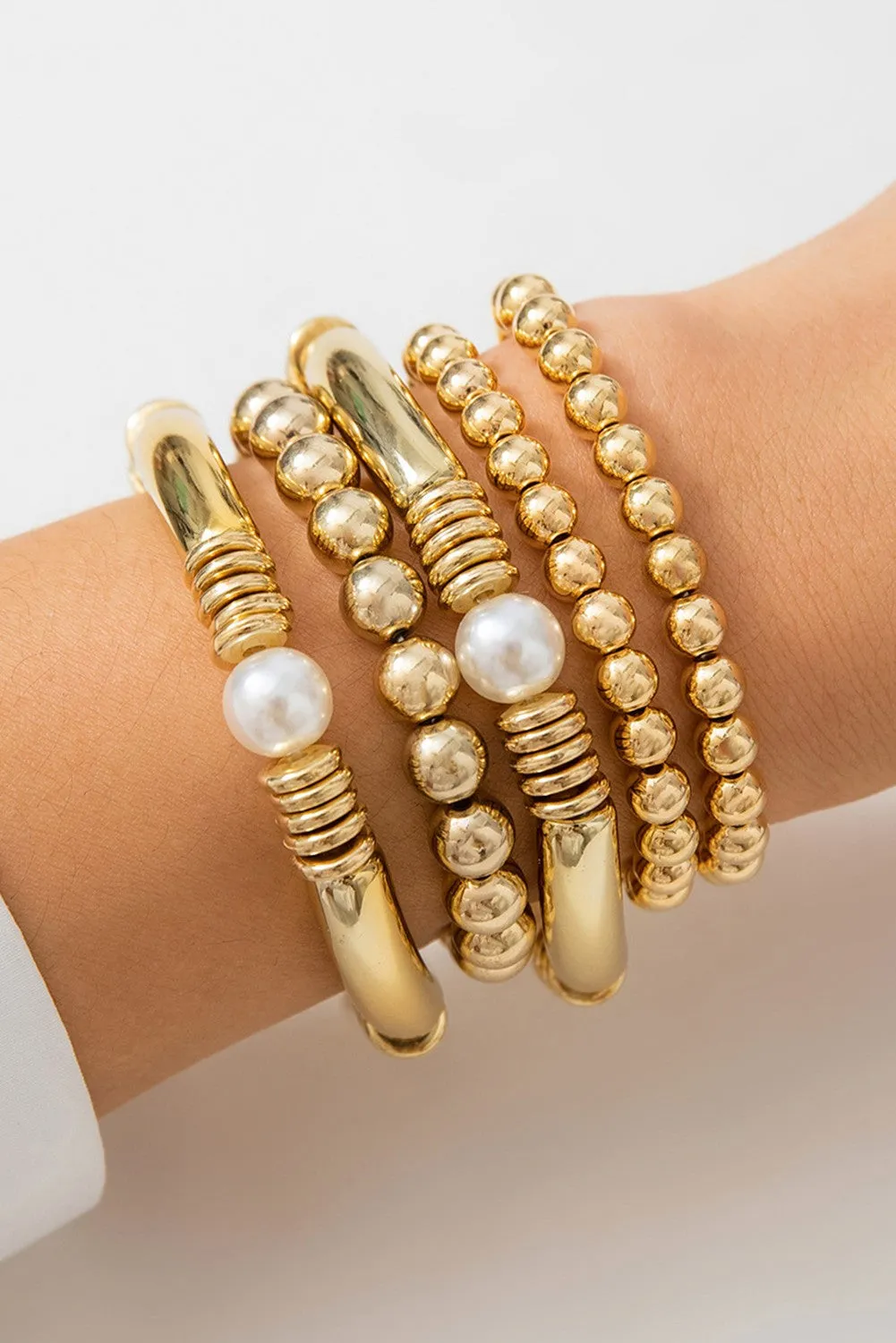 5pcs Pearl Plated Beaded Bracelet Set