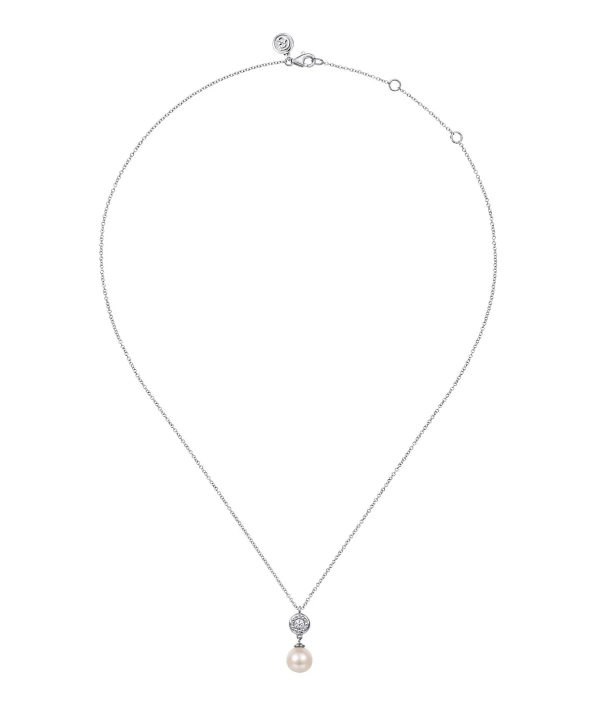 925 Sterling Silver White Sapphire and Round Pearl Bujukan Necklace