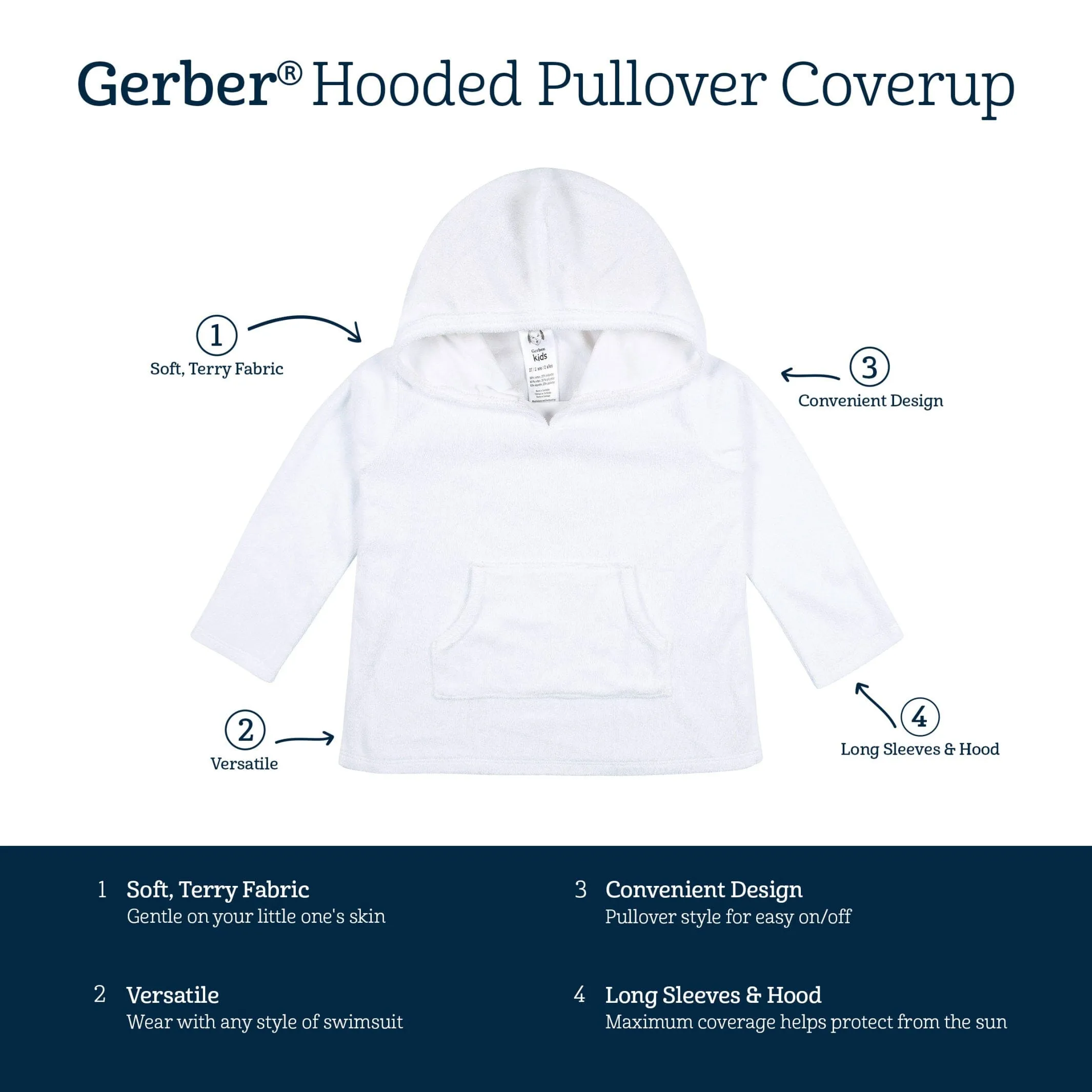 Baby & Toddler Girls White Hooded Kangaroo Pocket Terry Coverup