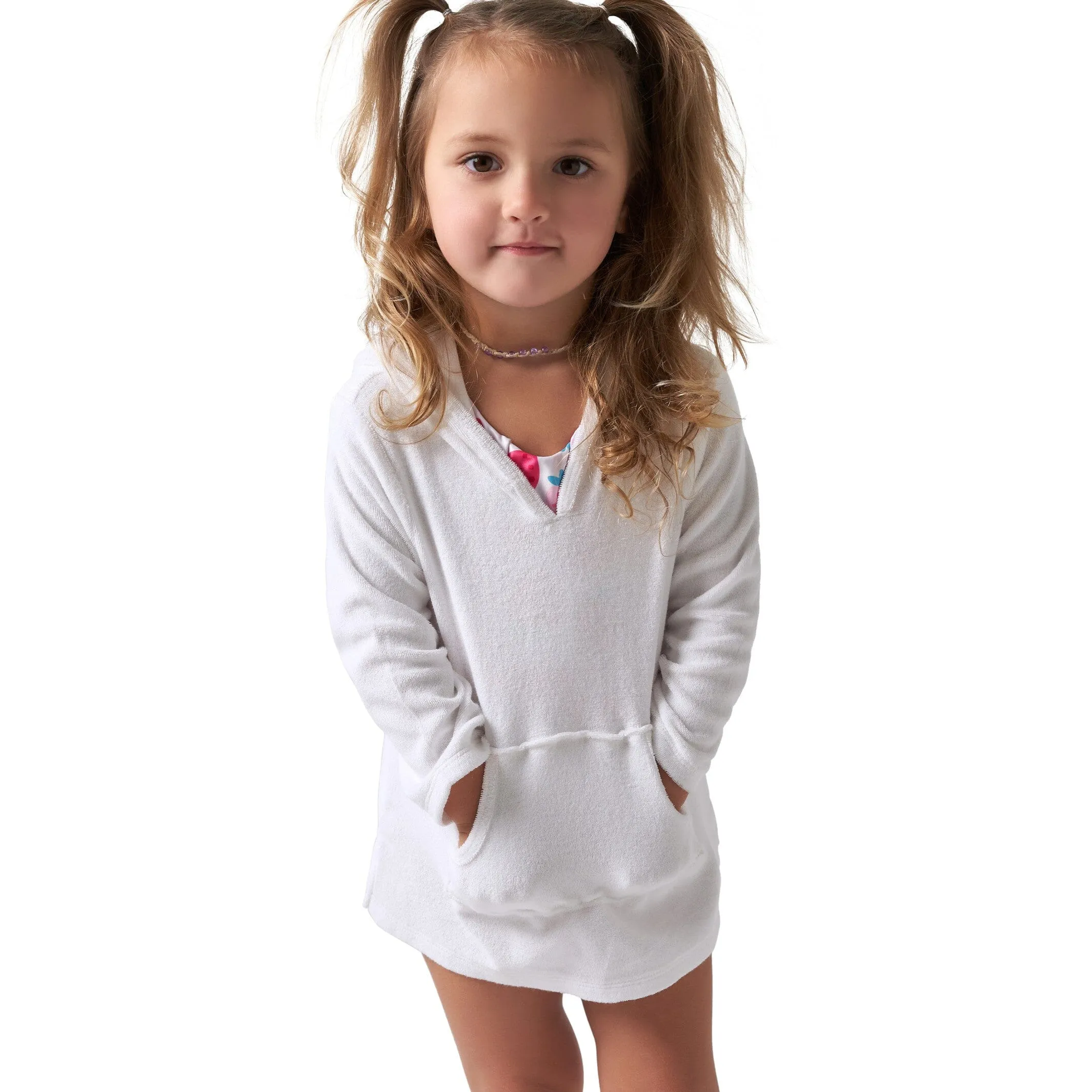 Baby & Toddler Girls White Hooded Kangaroo Pocket Terry Coverup