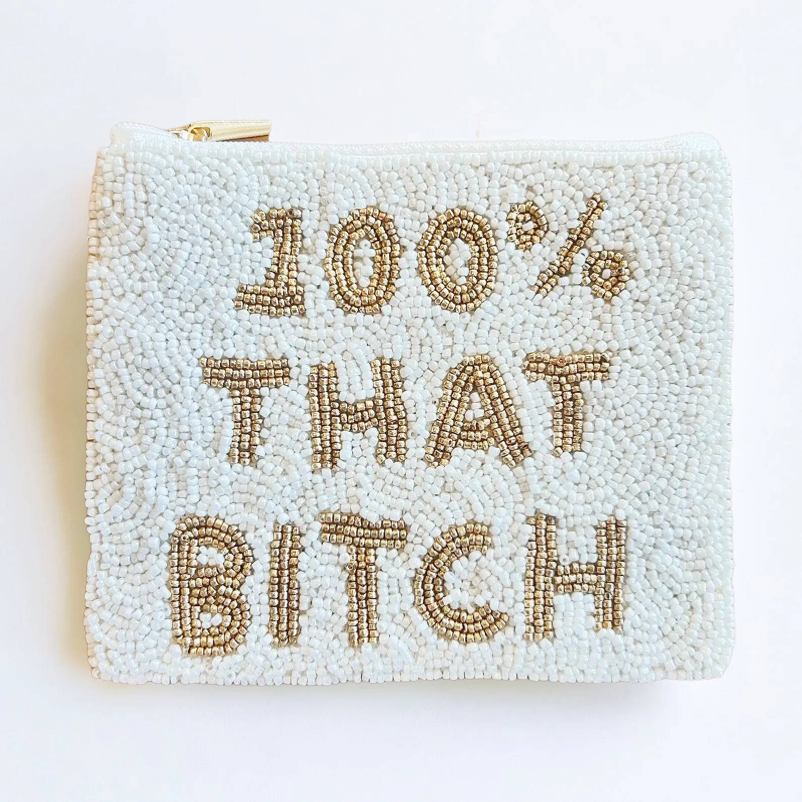 Beaded 100% That Bitch Zip Wallet