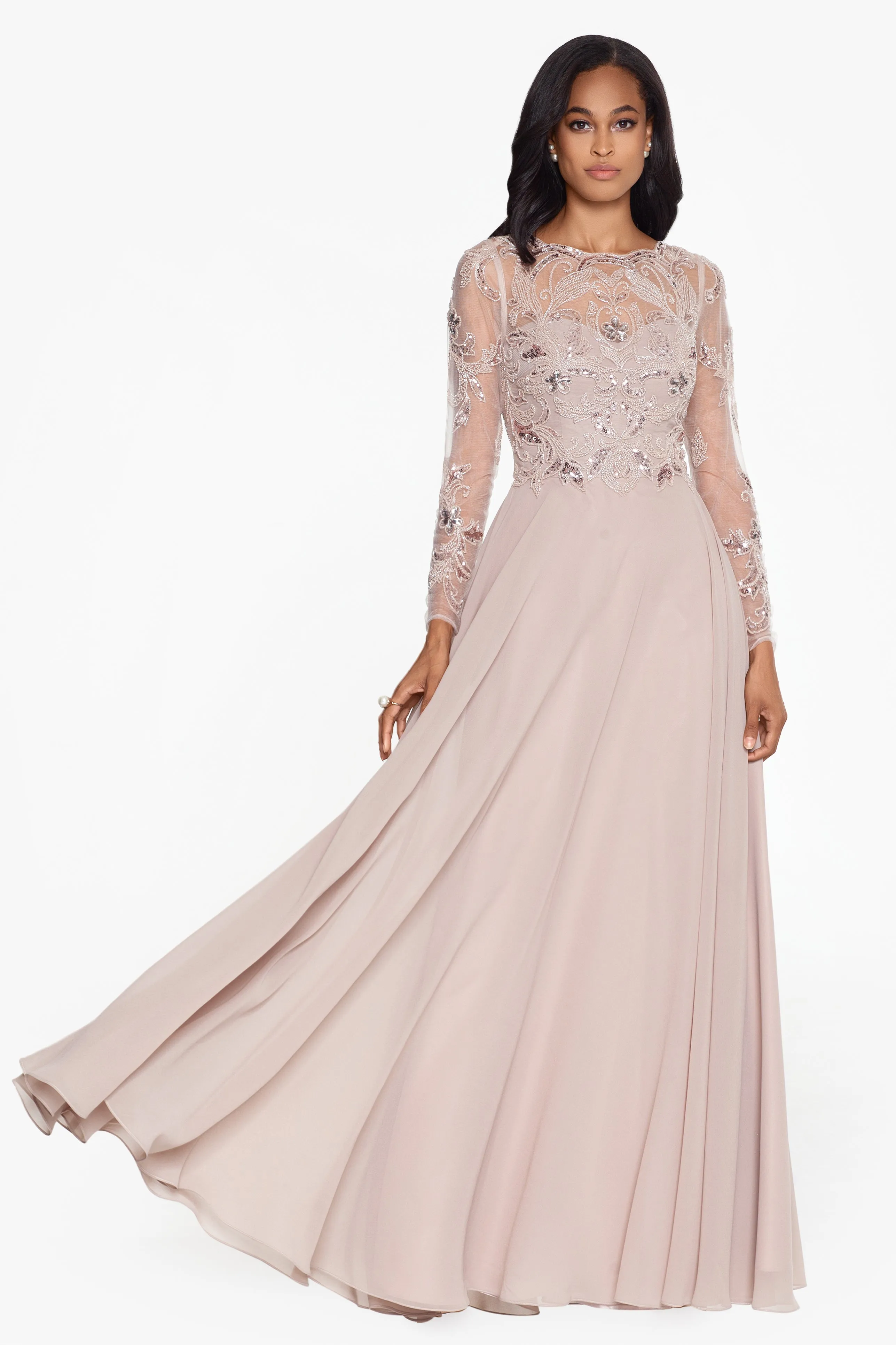 Beaded Top Long Chiffron Skirt Dress