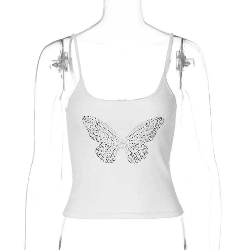 BerryBetty - Beaded u neck backless butterfly pattern cami crop top