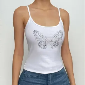 BerryBetty - Beaded u neck backless butterfly pattern cami crop top