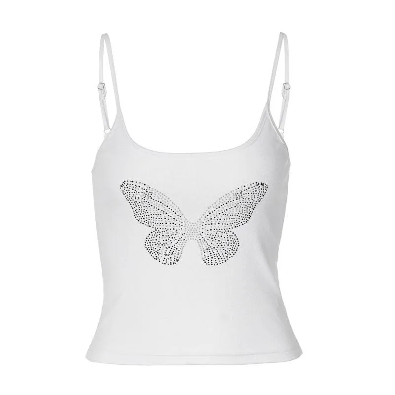 BerryBetty - Beaded u neck backless butterfly pattern cami crop top