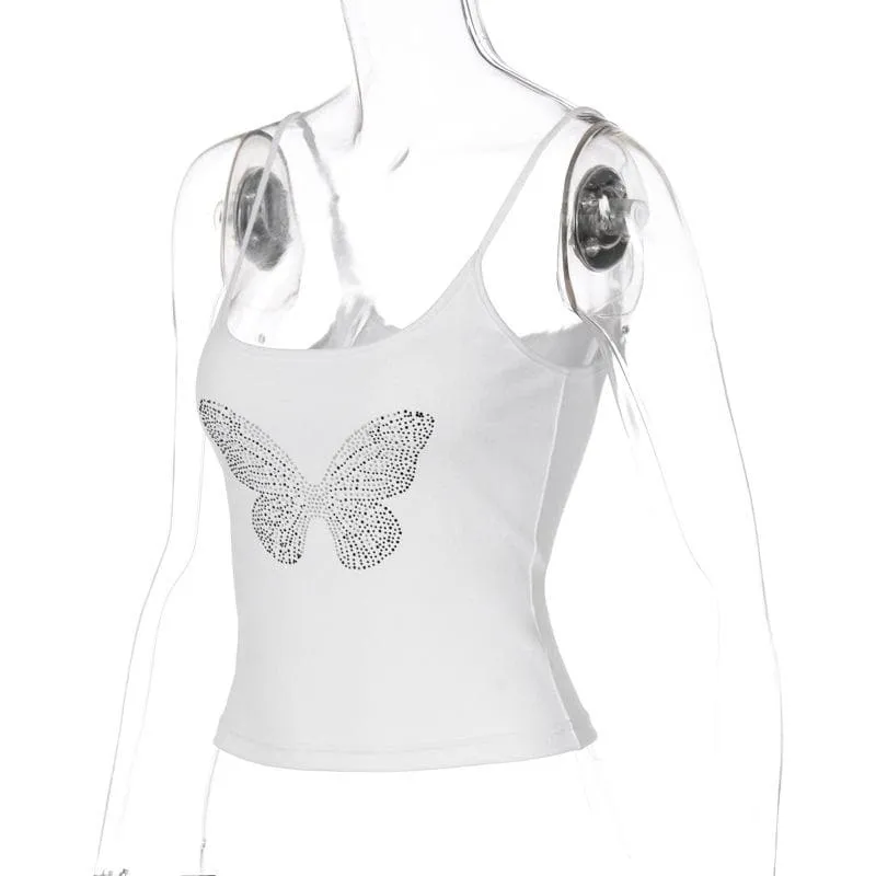 BerryBetty - Beaded u neck backless butterfly pattern cami crop top