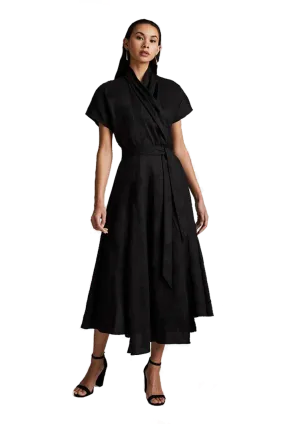 Butterfly Linen Wrap Dress | Black