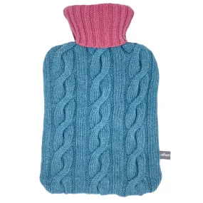 Cashmere Blend Cable Knit Hot Water Bottle Cover - Jade & Dusky Pink