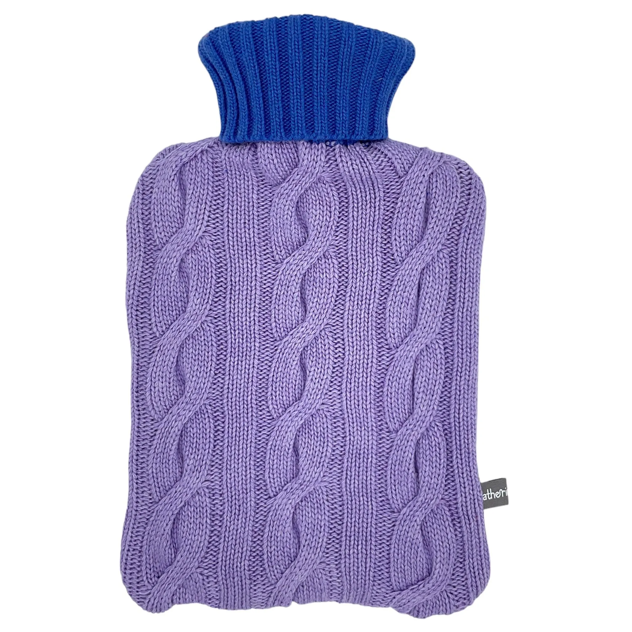 Cashmere Blend Cable Knit Hot Water Bottle Cover - Lilac & Blue