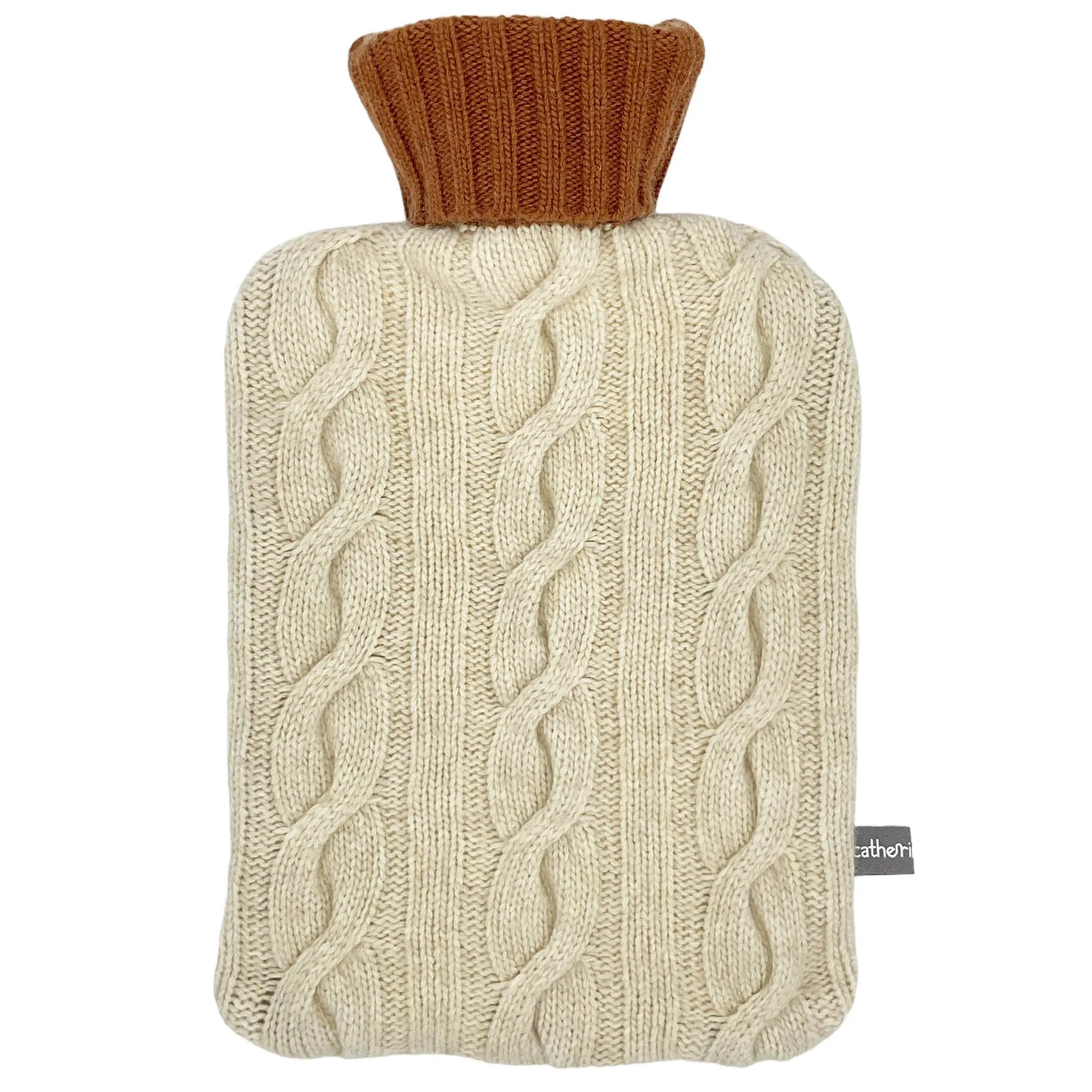 Cashmere Blend Cable Knit Hot Water Bottle Cover - Oatmeal & Copper