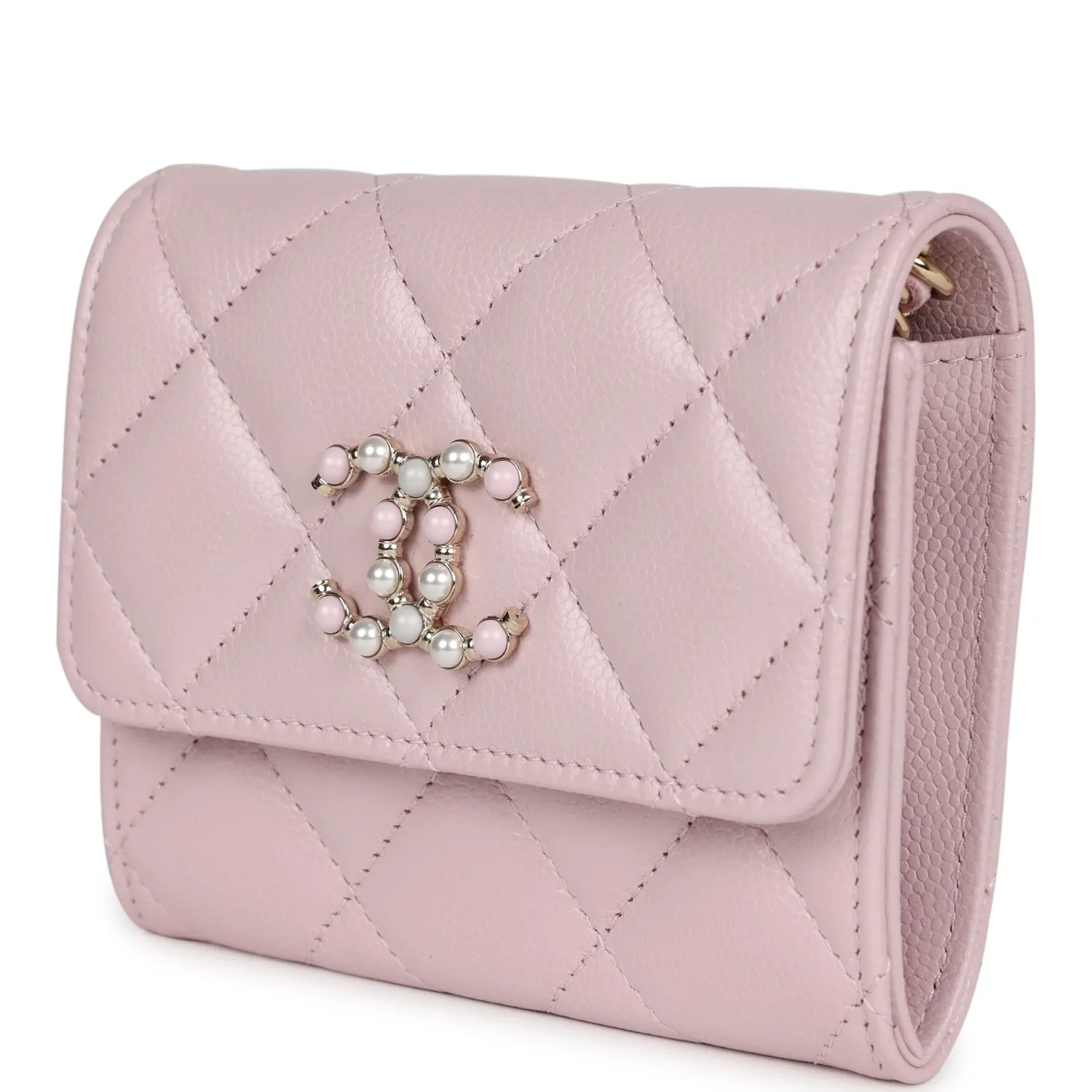 Chanel Mini Crossbody Wallet Pink Caviar Light Gold Hardware