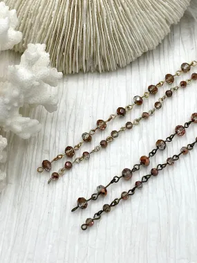 Crystal Round Champagne Copper Rose Rosary faceted glass beads Beaded Chain 6mm and 4 mm Gold or Bronze, pin 1 Meter (39 ") Fast Ship