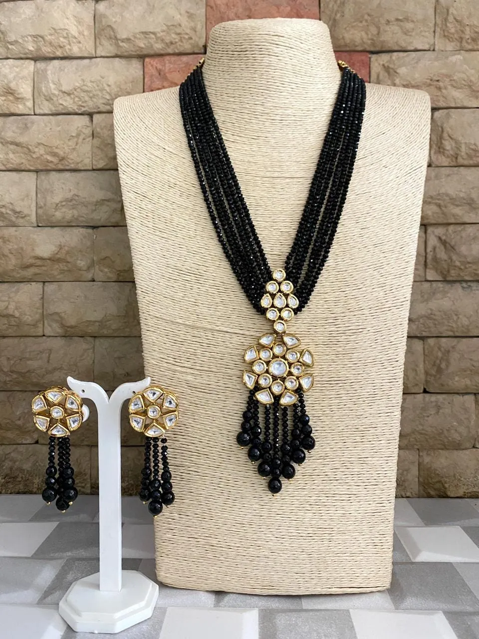 Designer Handmade Multilayered Black Beads Necklace Set By Gehna Shop