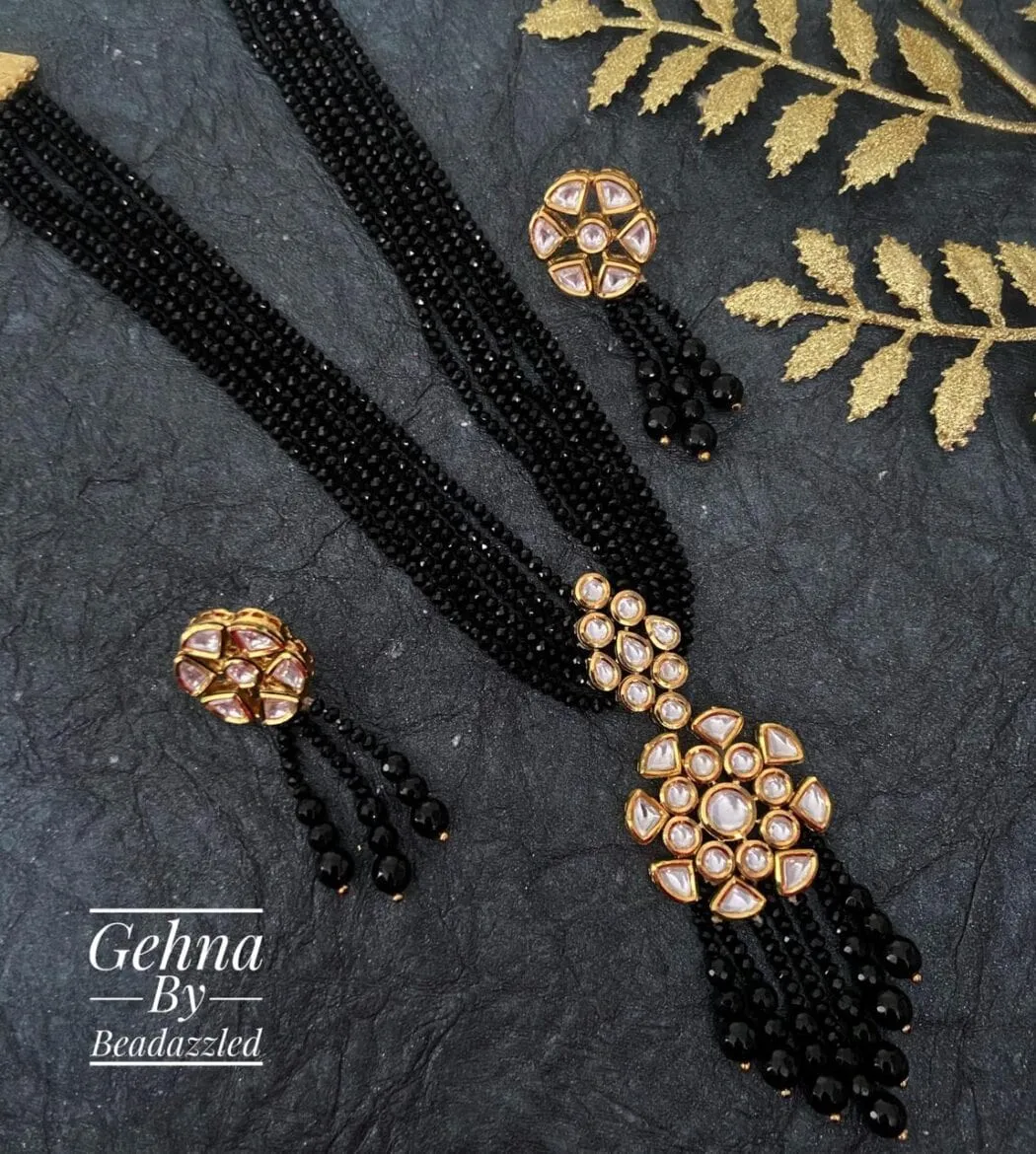 Designer Handmade Multilayered Black Beads Necklace Set By Gehna Shop