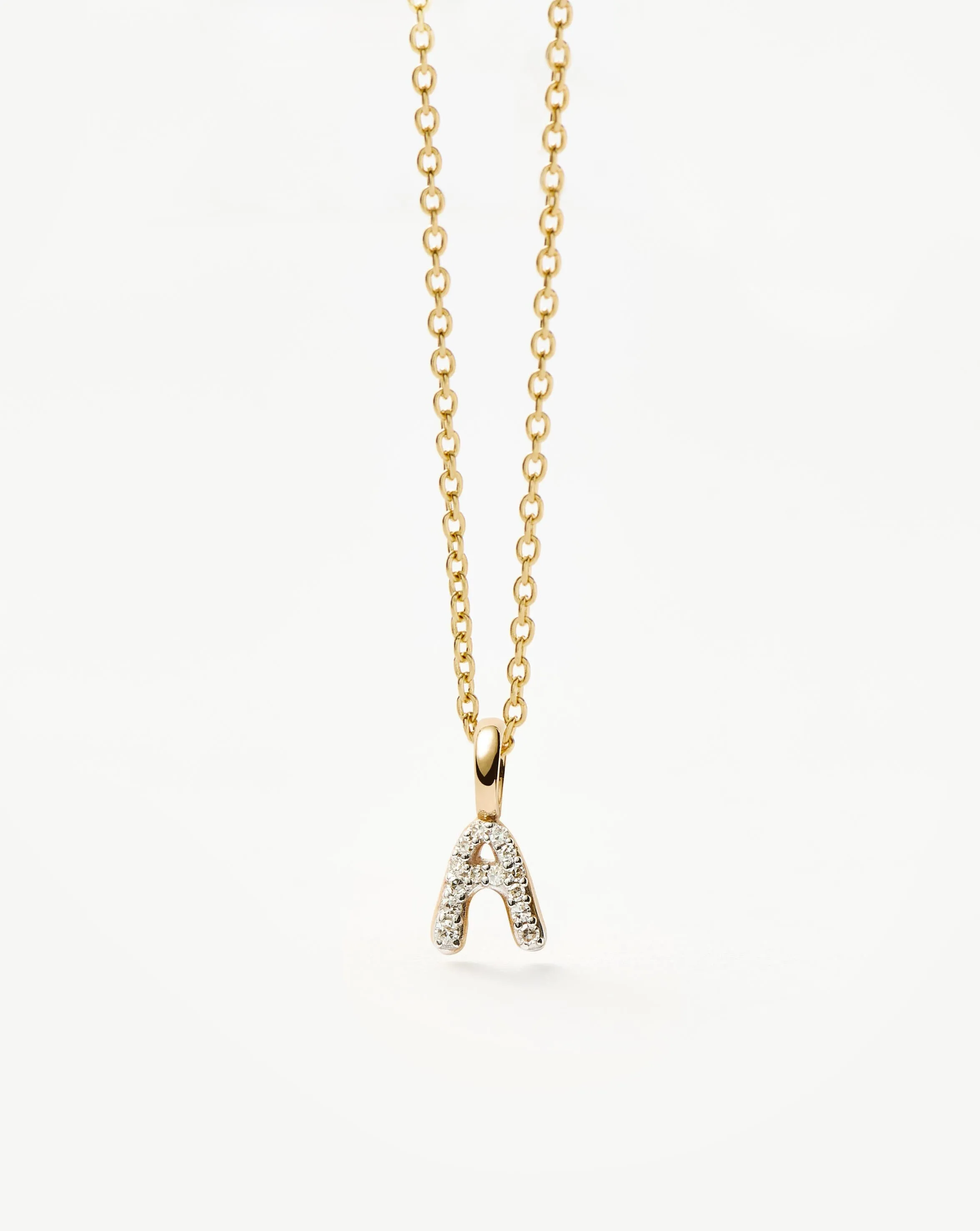 Fine Diamond Initial Mini Pendant Necklace  - A | 14k Solid Yellow Gold Plated/Diamond