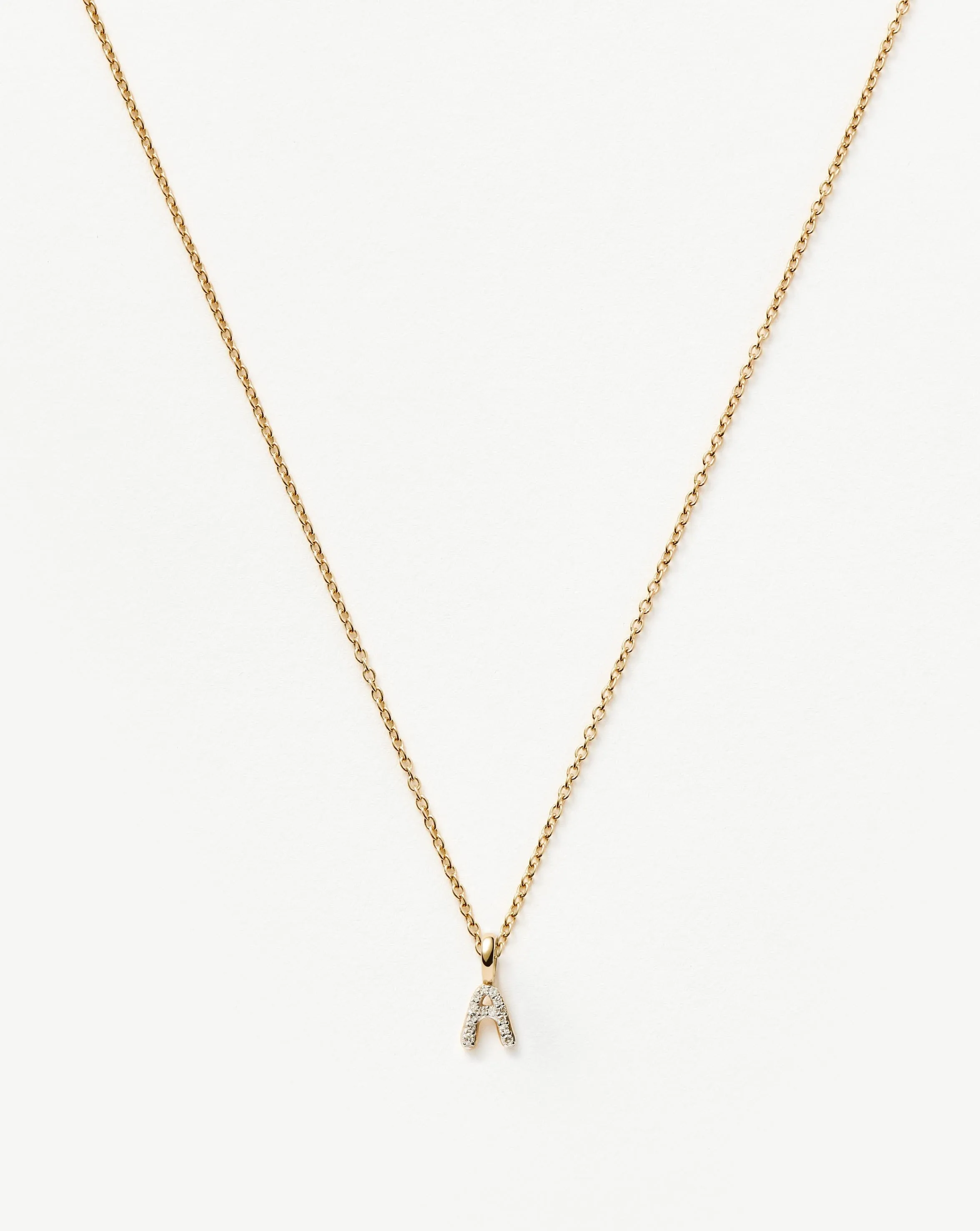 Fine Diamond Initial Mini Pendant Necklace  - A | 14k Solid Yellow Gold Plated/Diamond