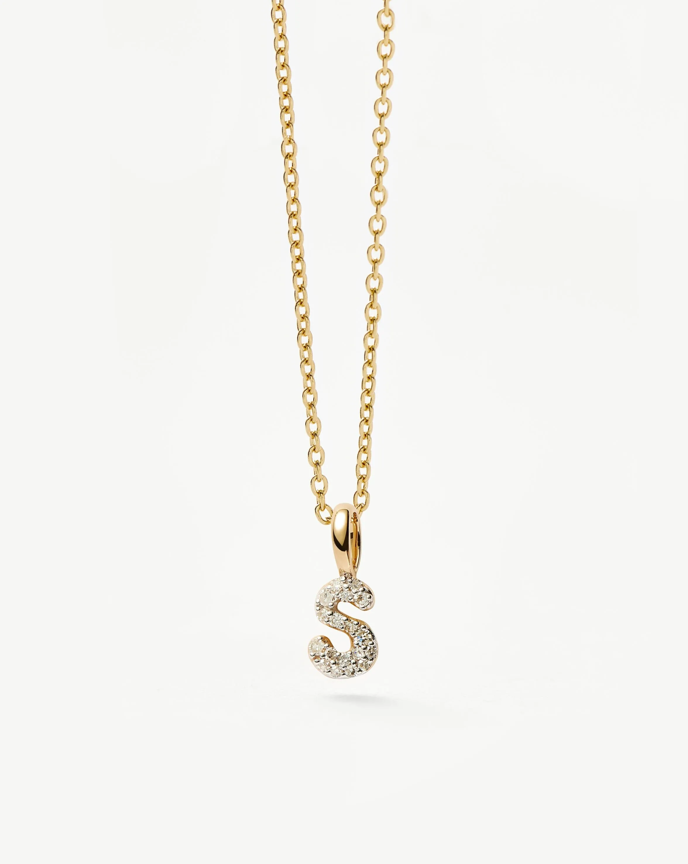 Fine Diamond Initial Mini Pendant Necklace - S | 14ct Solid Yellow Gold Plated/Diamond