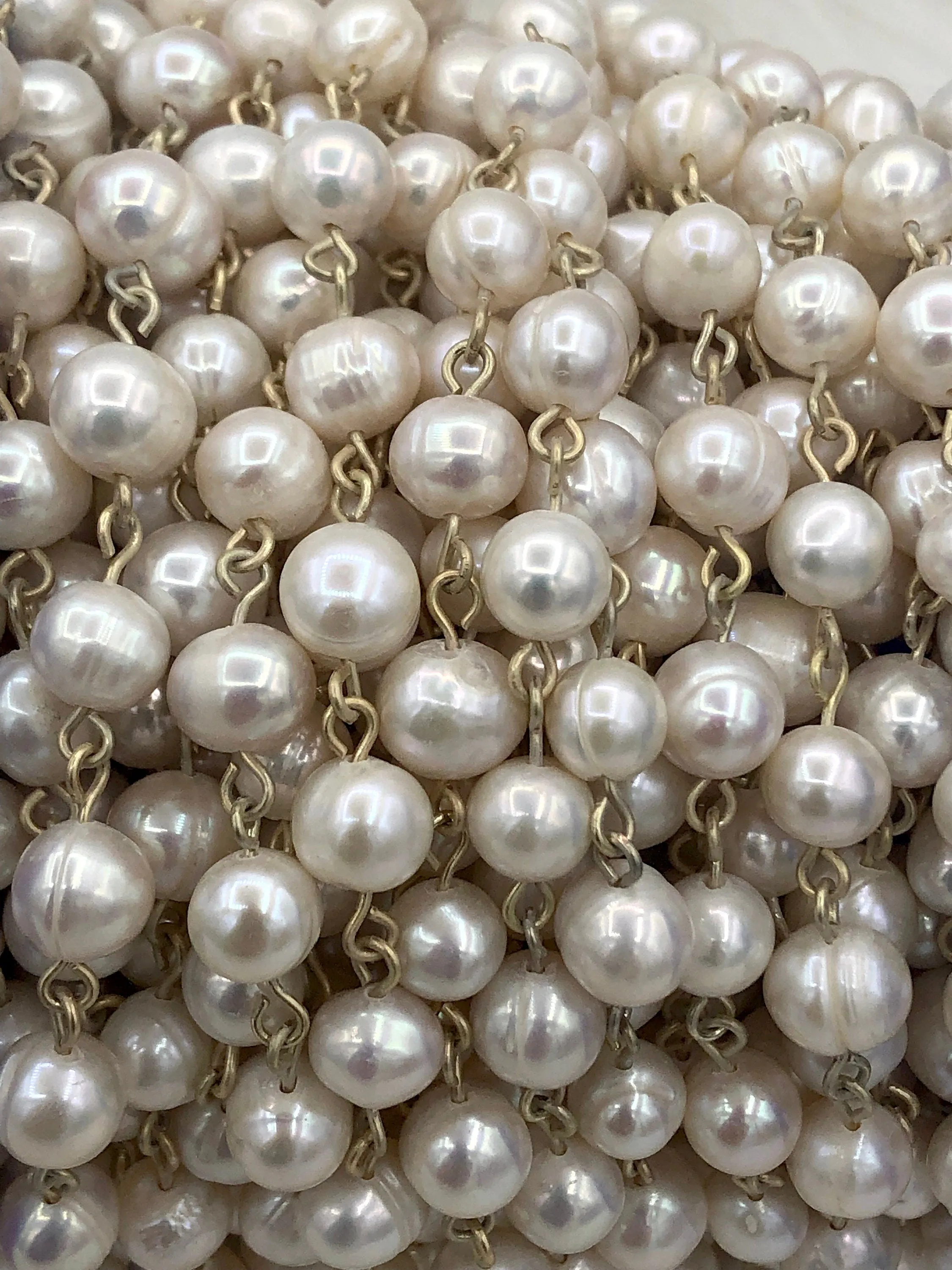 Freshwater AA  9mm White Near Round Freshwater Pearl Beaded Rosary Chain, Natural Freshwater Pearl ,Pearl Chain, Pearl,High Luster,Fast Ship