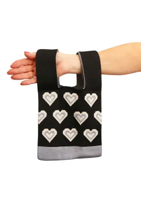 LE SAC BAG BLACK WITH WHITE/GREY HEARTS