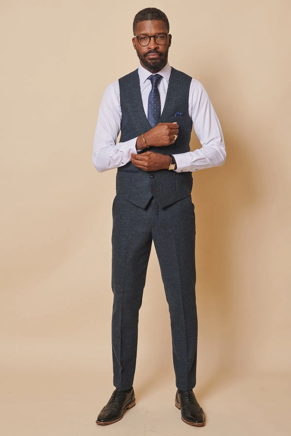 MARLOW - Blue Tweed Single Breasted Waistcoat