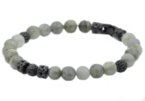 Mens Genuine Labradorite Stainless Steel Beaded Bracelet