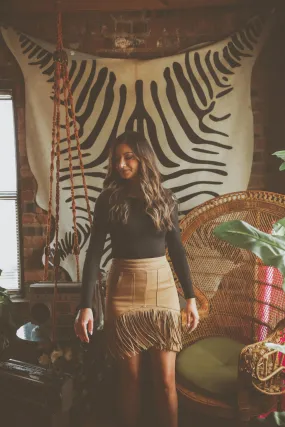 Mocha Fringe High Waisted Skirt - Only Large Left