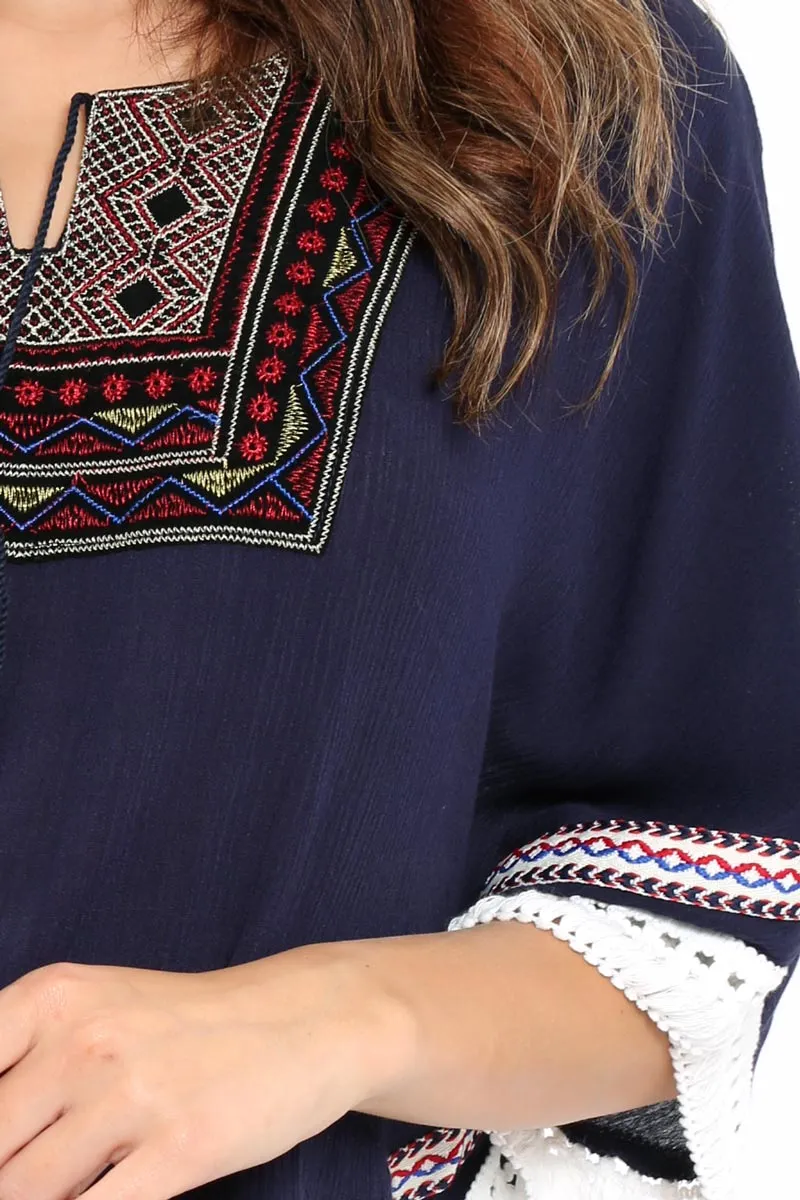 Navy Embroidered Diamante Kaftan - Kaylee