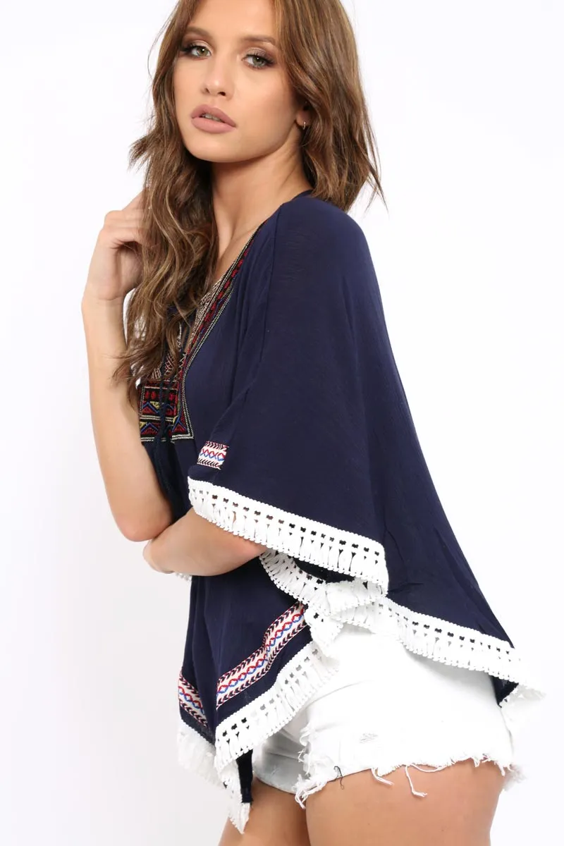 Navy Embroidered Diamante Kaftan - Kaylee