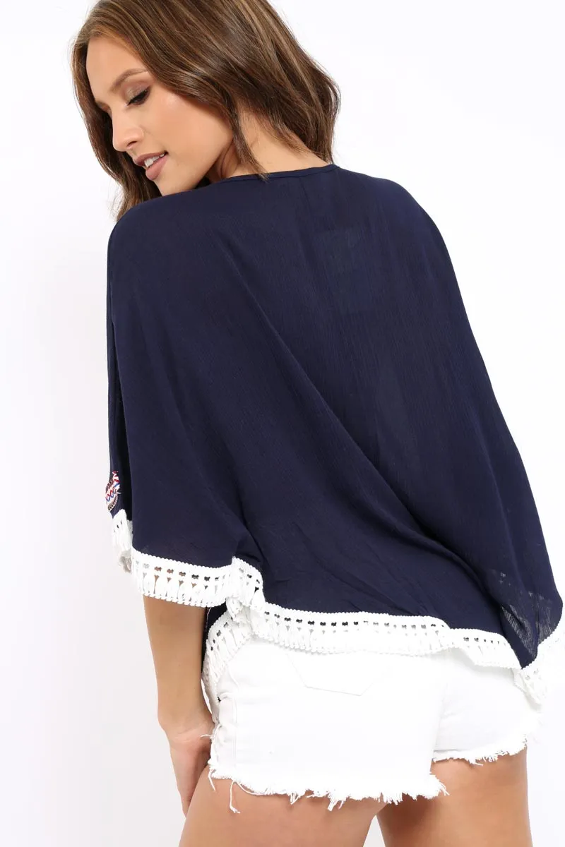 Navy Embroidered Diamante Kaftan - Kaylee