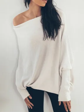 Off Shoulder Patchwork Sleeve Sweater