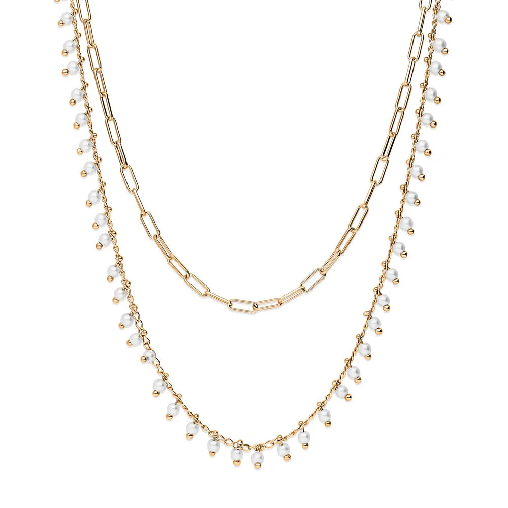 Paperclip Imitation Pearl Link Chain Necklace, 2 Piece