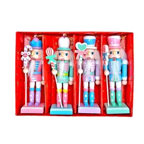 Pastel Candy theme, set of 4 Wooden Nutcrackers , Christmas Tree Ornaments