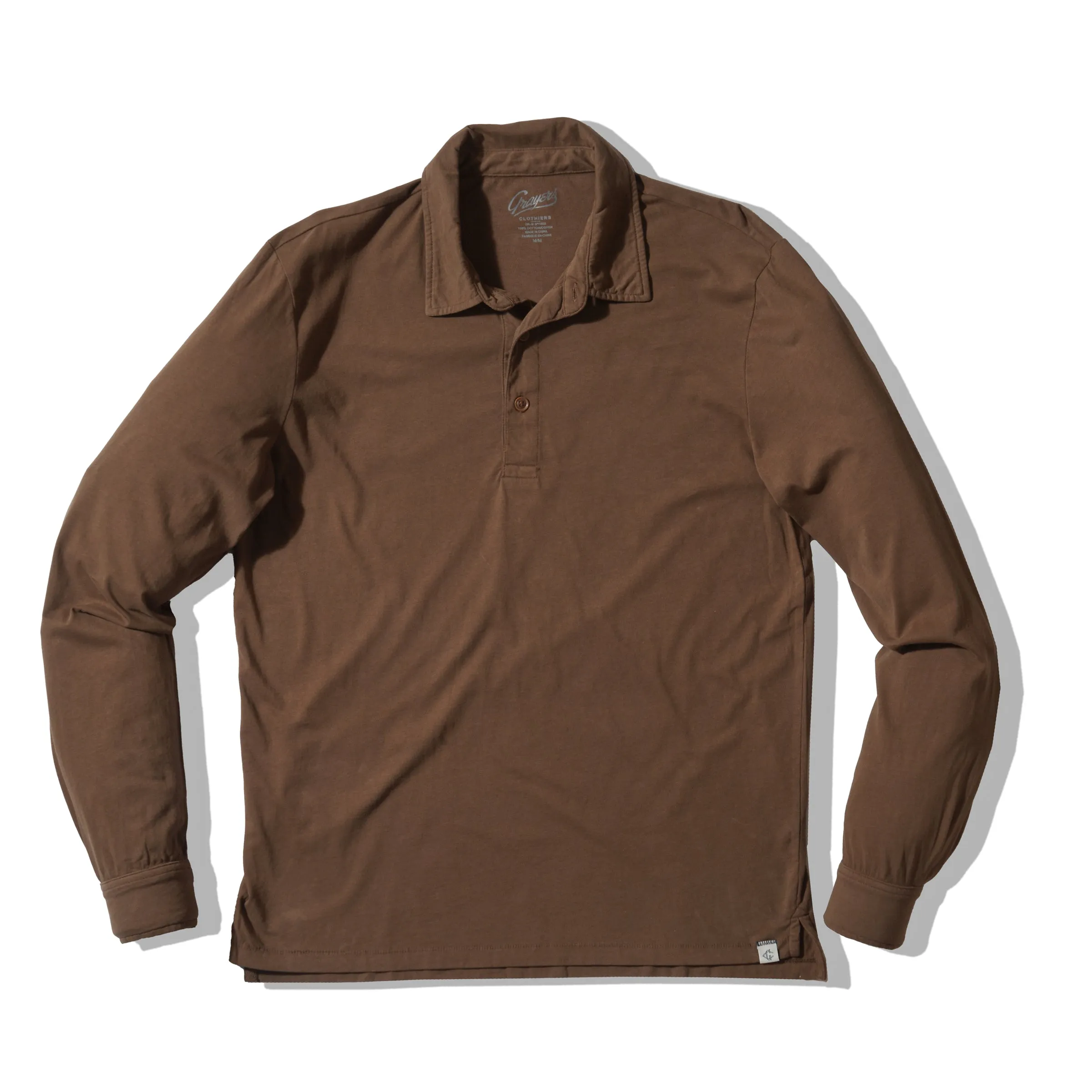 Pima Cotton Long Sleeve Polo - Dark Earth