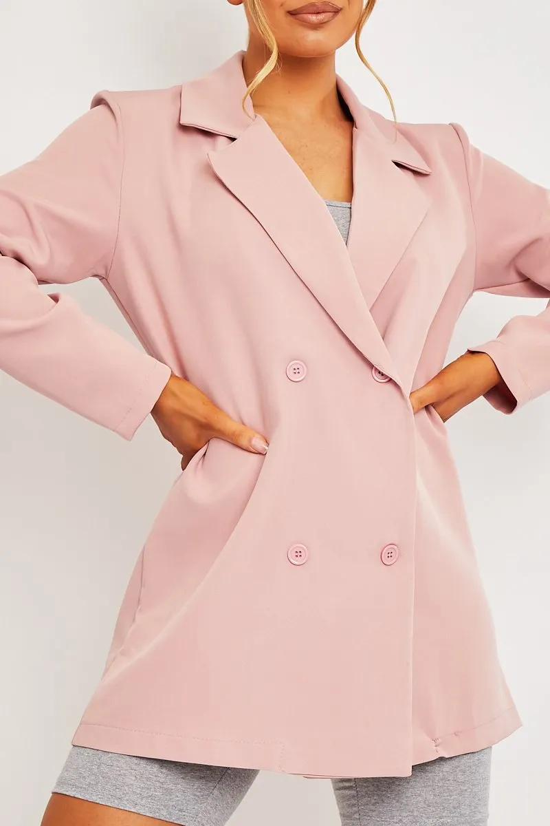 Pink Double Breasted Longline Blazer - Izelle