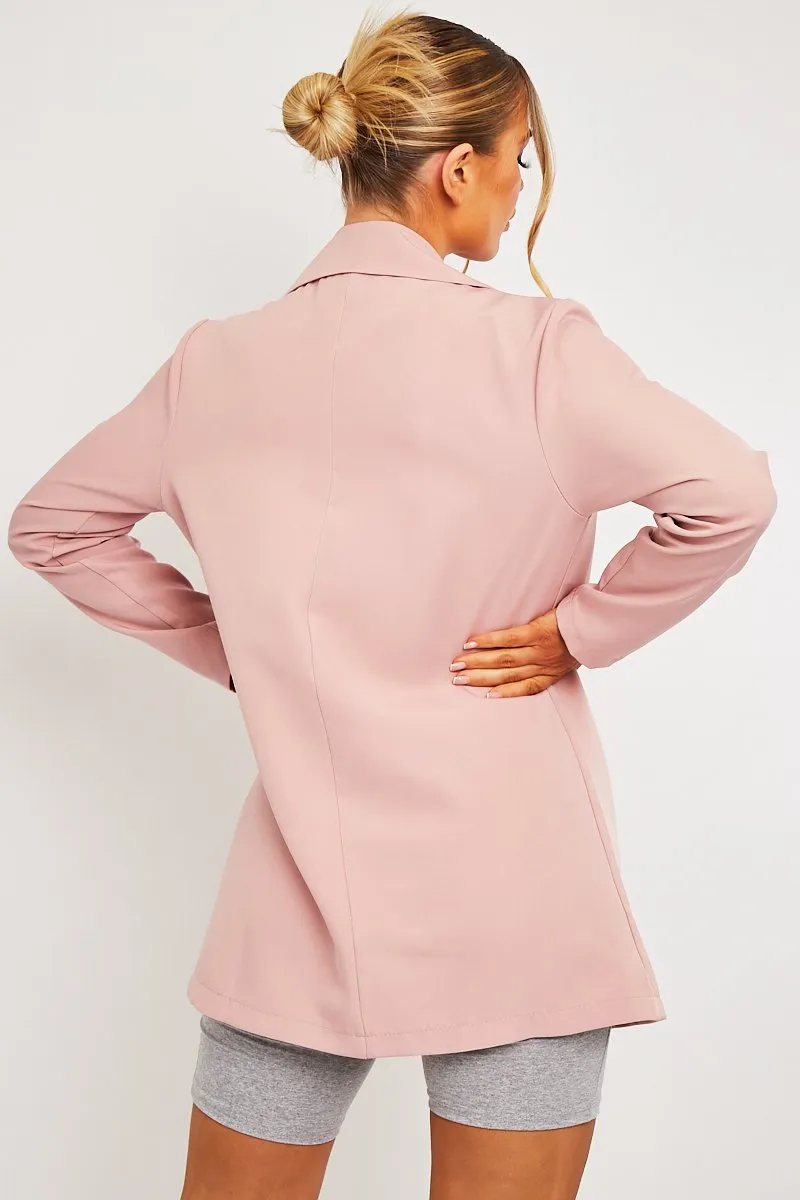 Pink Double Breasted Longline Blazer - Izelle