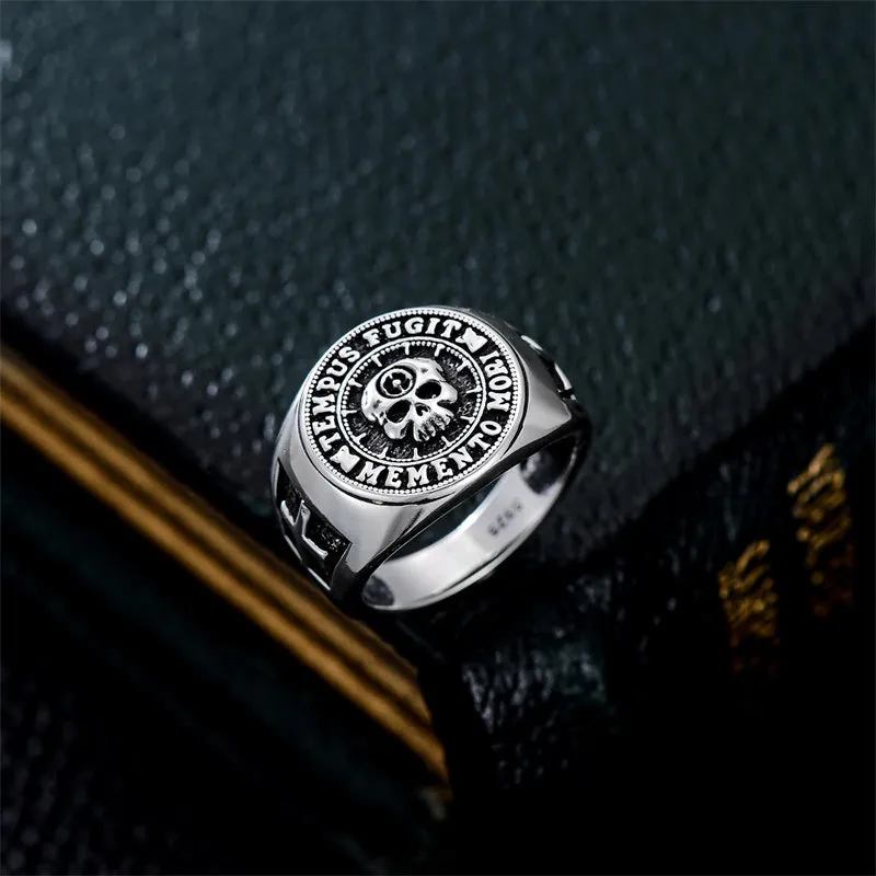 Sterling Silver Skull & Memento Mori Men's Ring