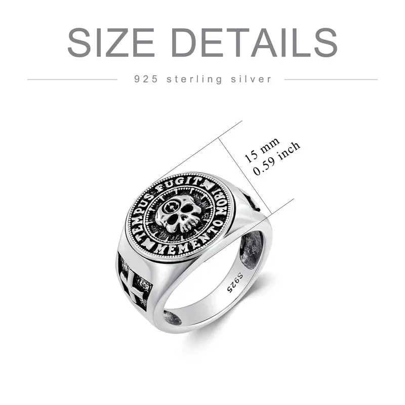 Sterling Silver Skull & Memento Mori Men's Ring