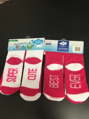 SUPER CUTE/BEST EVER socks - 4T-5T PINK and White