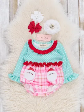 Teal Dots & Pink Plaid Santa Ruffle Bubble