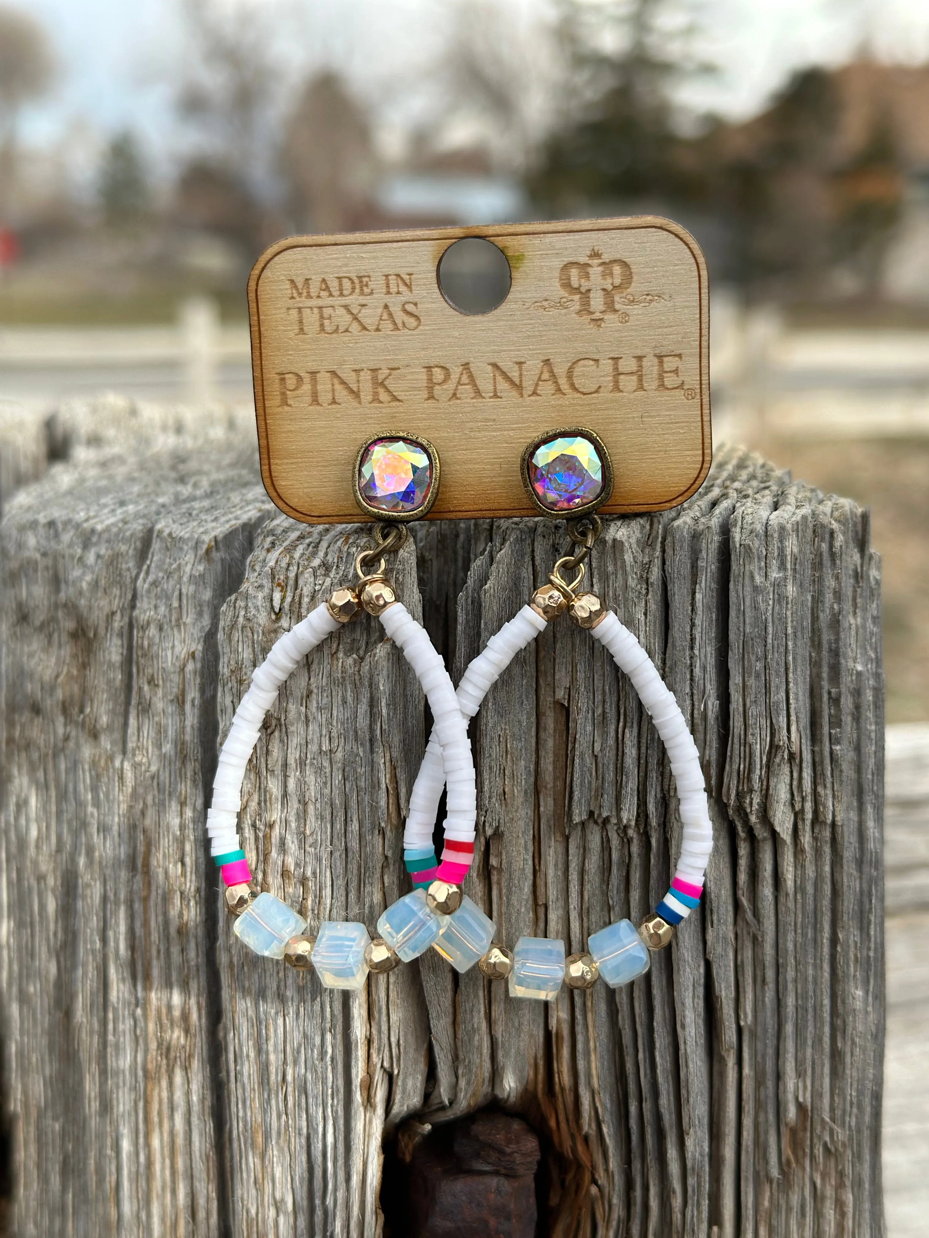 The Pink Panache Summer White Oval Earrings