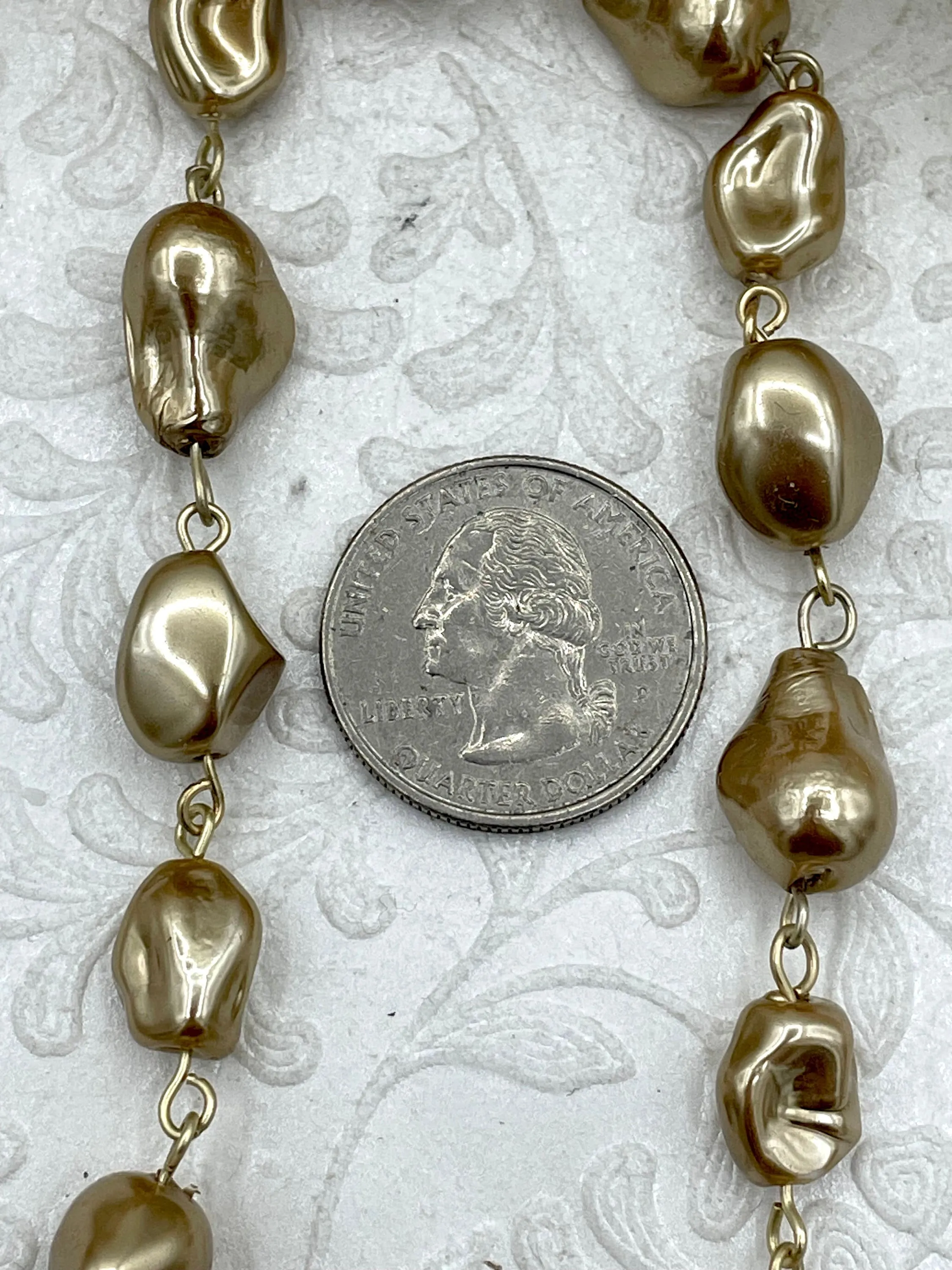 Vintage Porcelain Bronze Glass Pearl Replica, Freshwater Baroque Pearl Shape Mixed Shape Pearl, Rosary Chain, Bronze Pearl by Foot Fast Ship