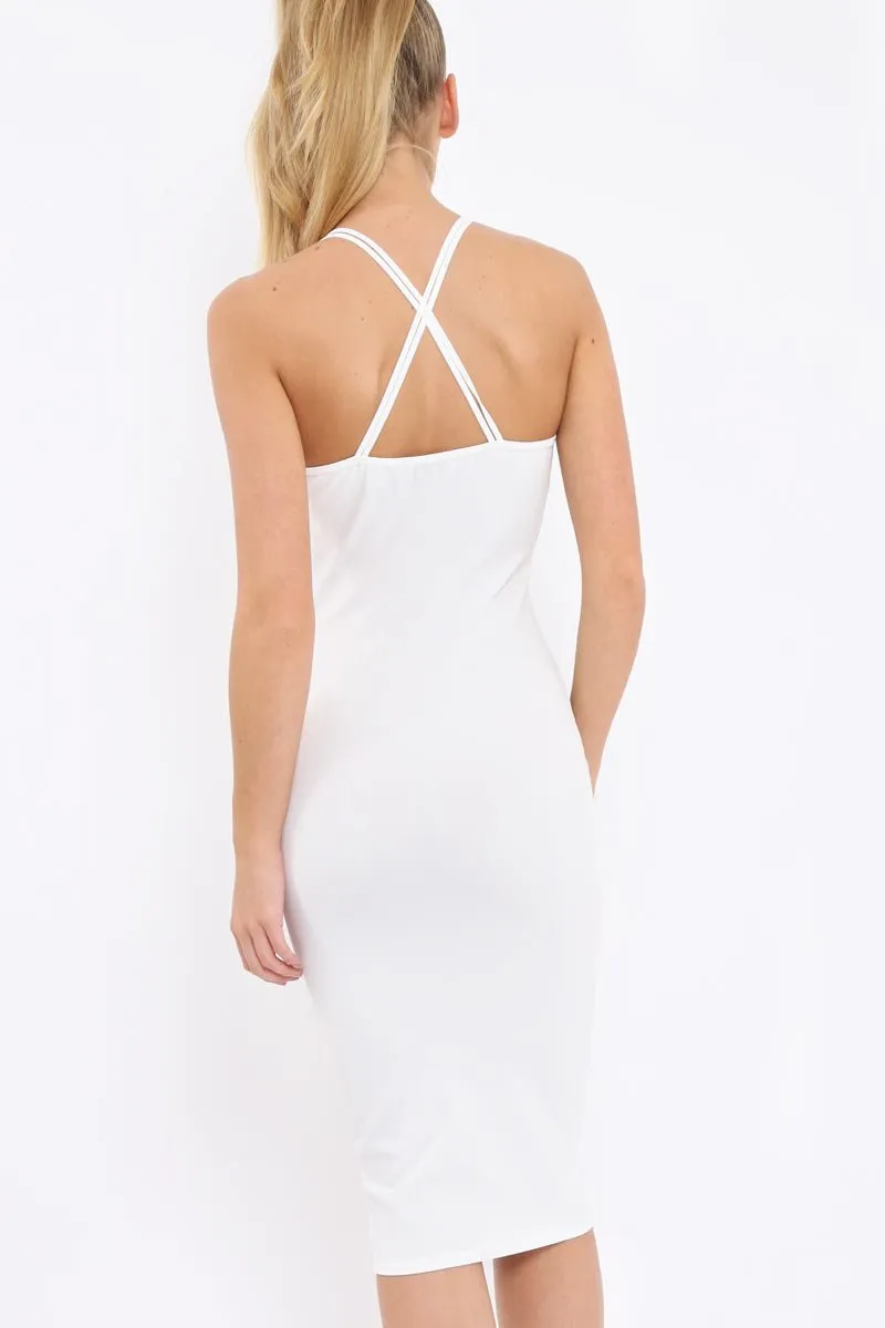 White Strap Bra Cup Detail Midi Dress - Helsa