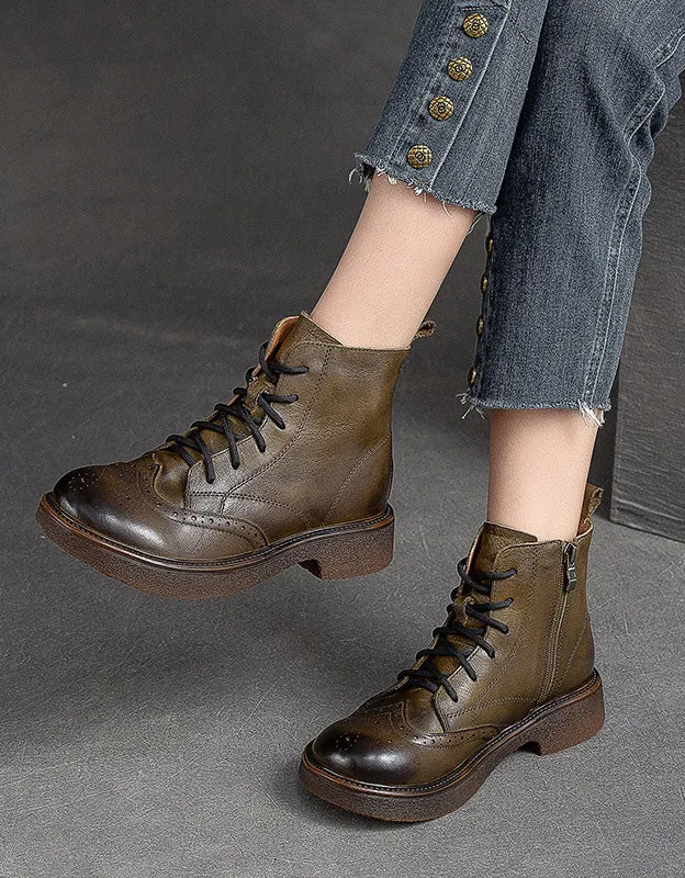 Winter Autumn  Brogue Style Wide Toe Box Oxford Boots