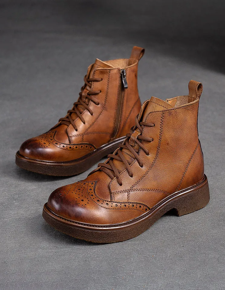 Winter Autumn  Brogue Style Wide Toe Box Oxford Boots