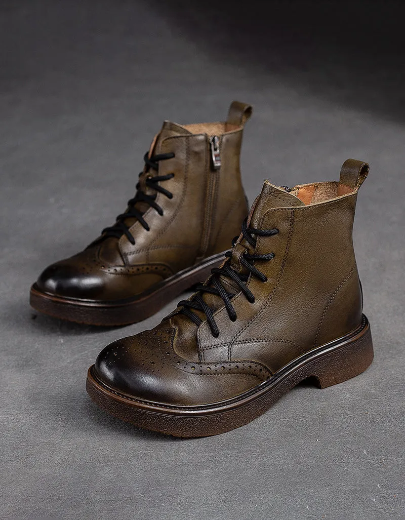 Winter Autumn  Brogue Style Wide Toe Box Oxford Boots