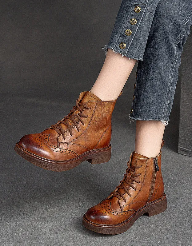 Winter Autumn  Brogue Style Wide Toe Box Oxford Boots